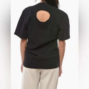 Proenza Schouler Black Eco Cotton Blend Circle Cut Out Short Sleeve Top Sz. XS